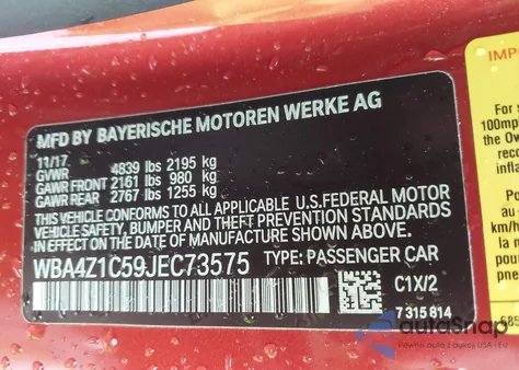 2018 BMW 430I z USA, uszkodzony, nr VIN WBA4Z1C59JEC73575